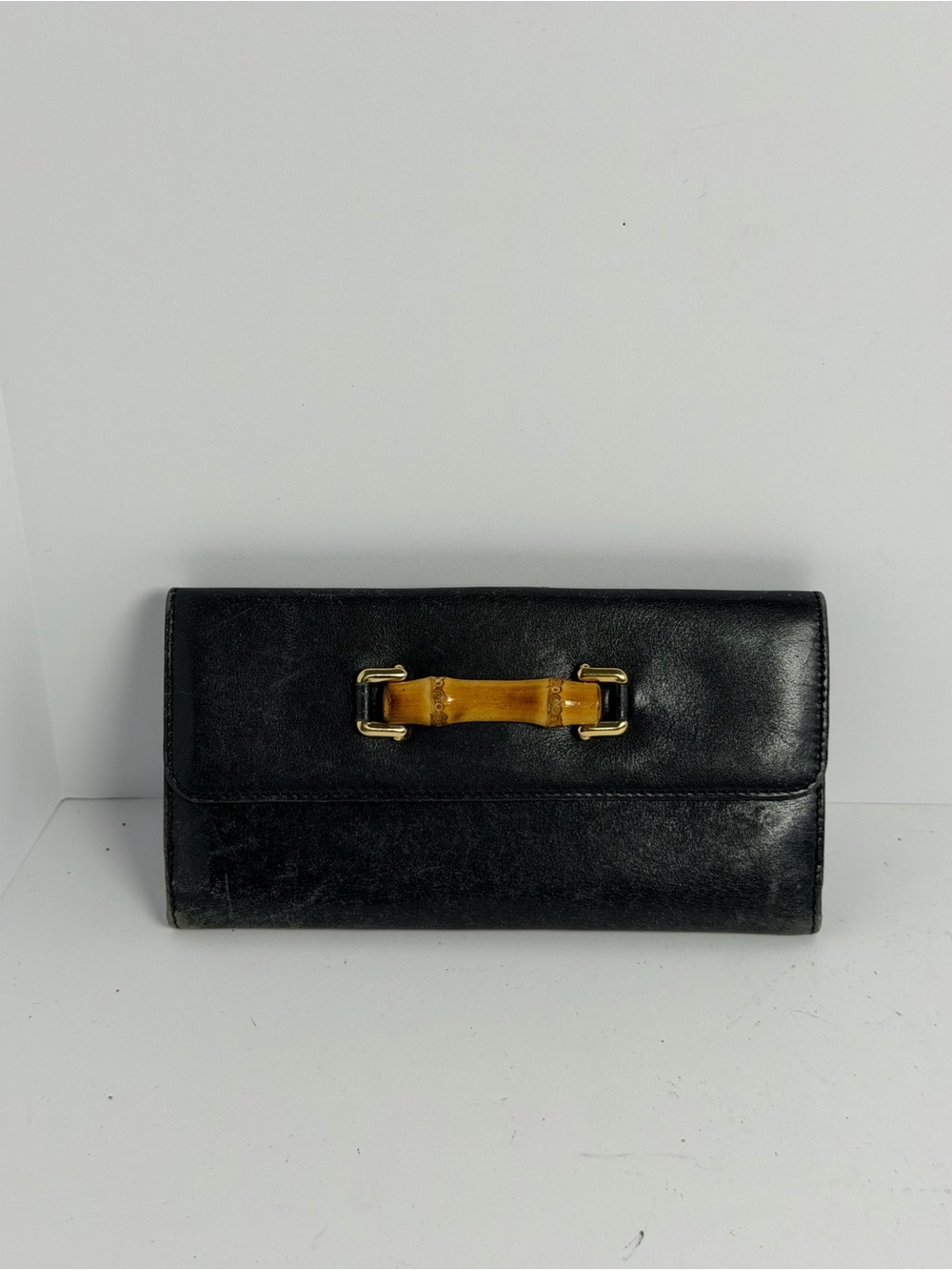 Vintage Gucci Bamboo Detail Black Smooth Leather Long Wallet - Picture 1 of 16